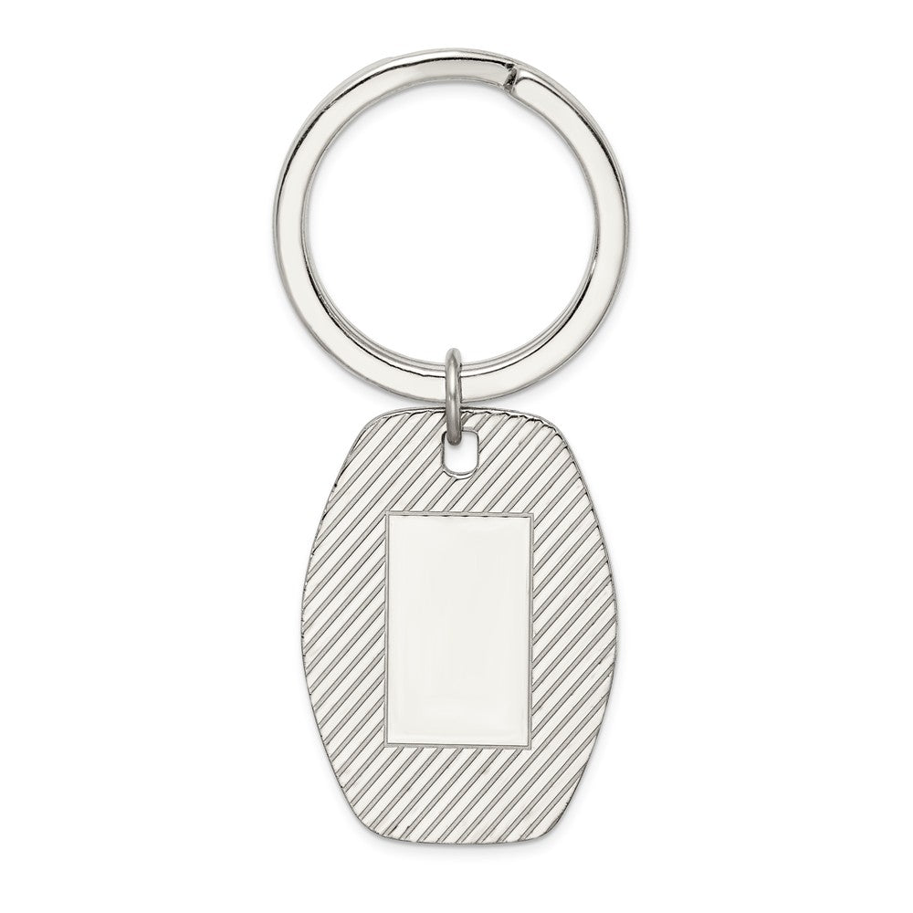 Men's Sterling Silver Rhodium-Plated Key Chain with Polished Finish and Engravable Charm Main image
