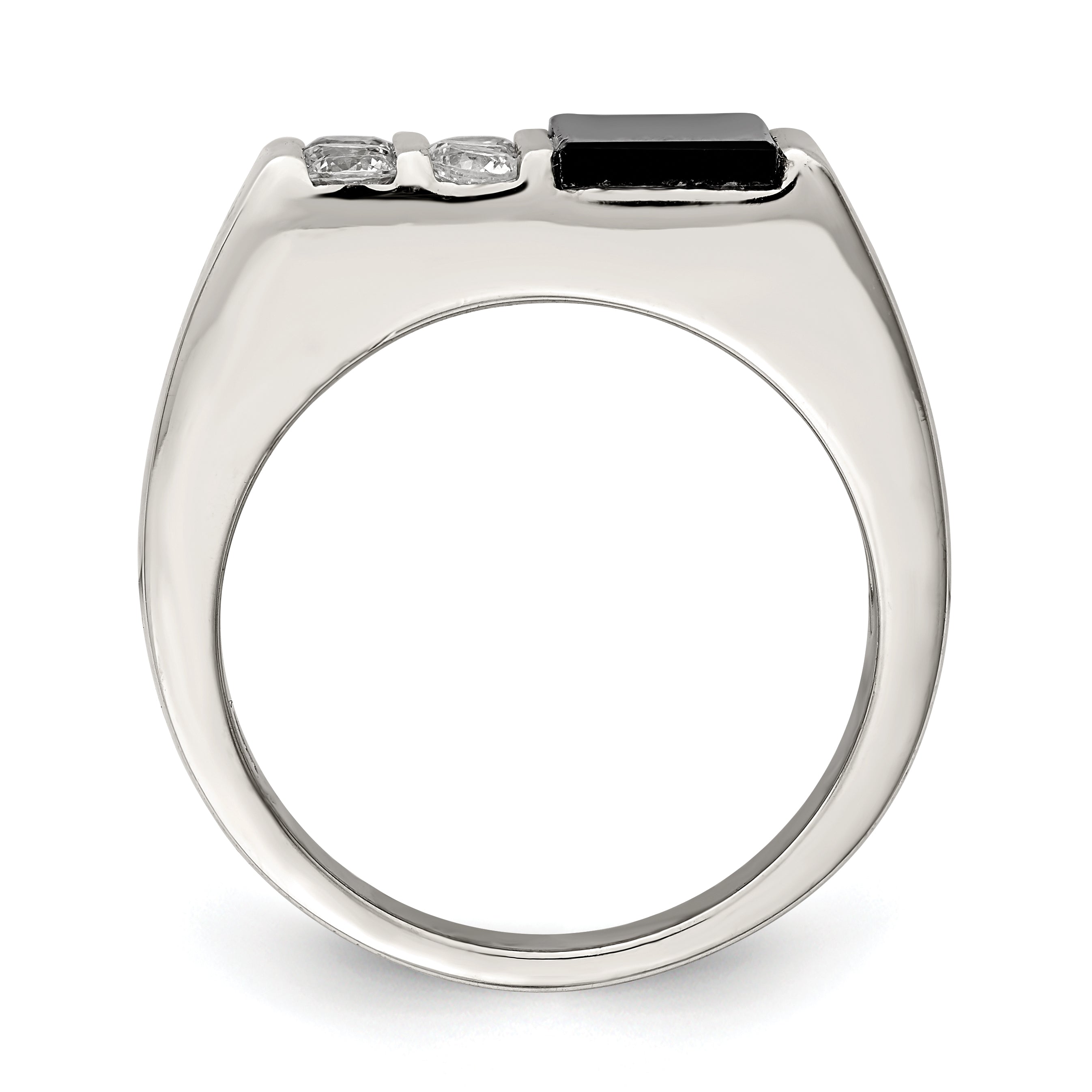 Sterling Silver Rhodium-plated Men's CZ and Onyx Ring - 9