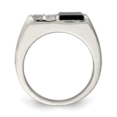 Sterling Silver Rhodium-plated Men's CZ and Onyx Ring - 9