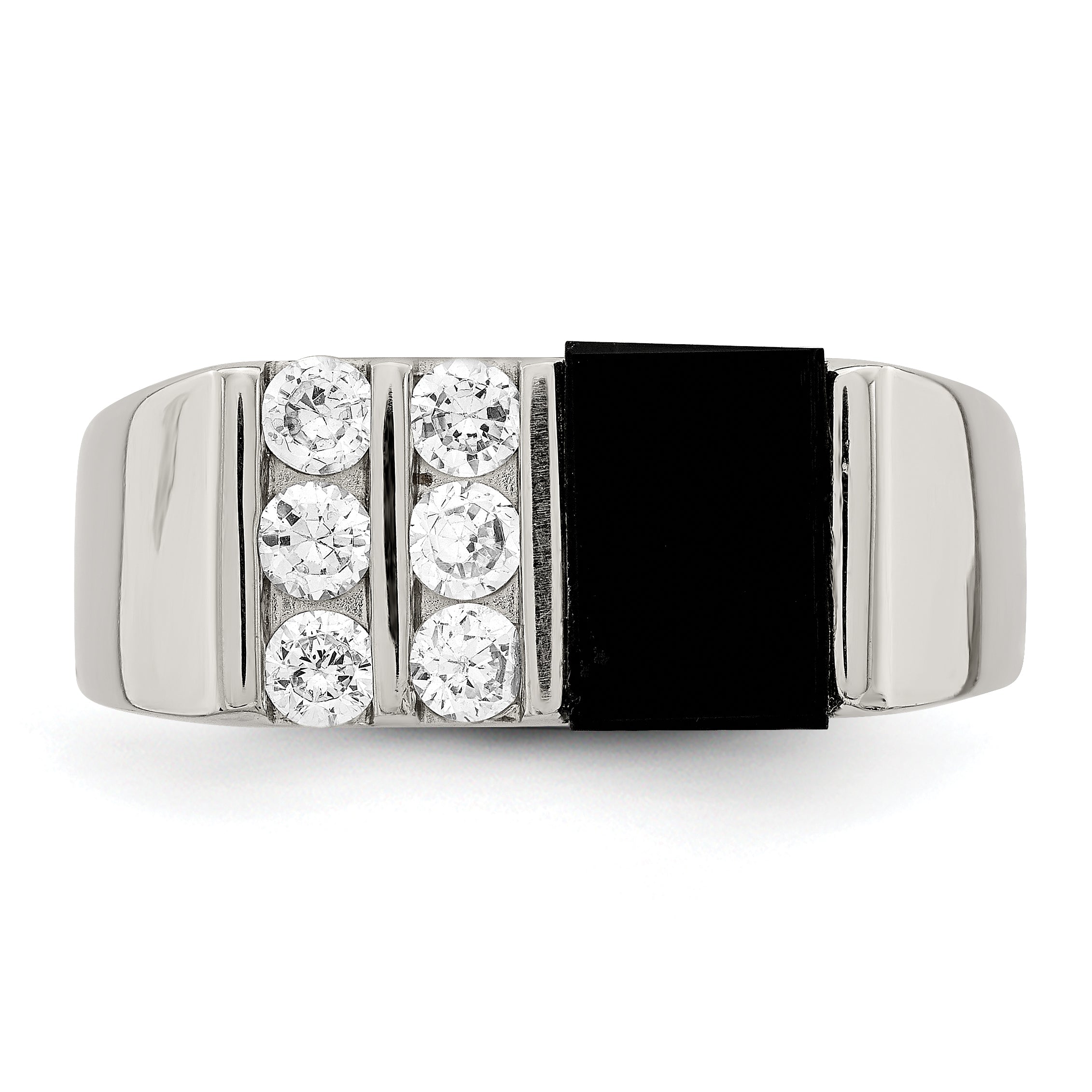 Sterling Silver Rhodium-plated Men's CZ and Onyx Ring - 9