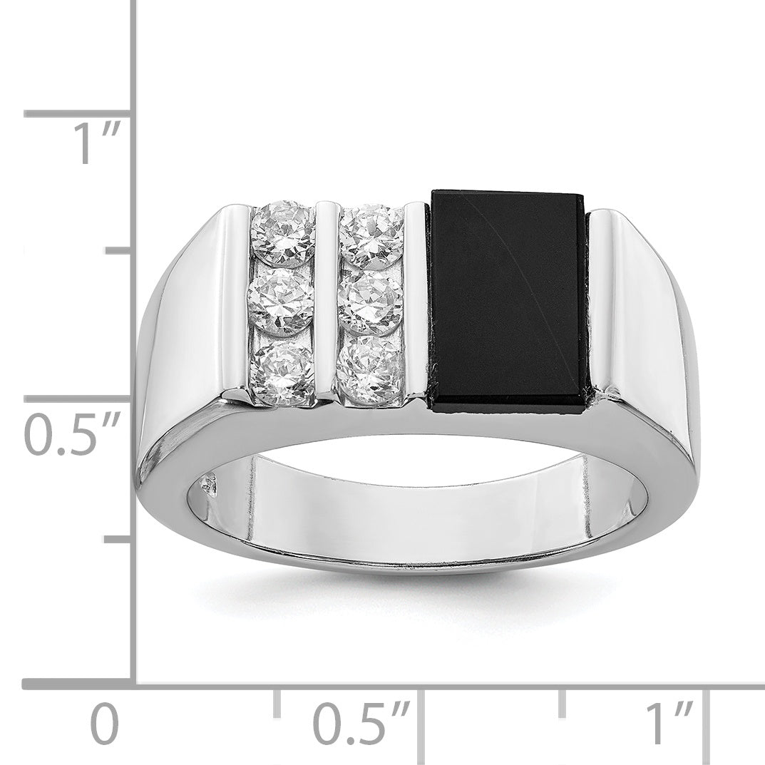Sterling Silver Rhodium-plated Men's CZ and Onyx Ring - 9