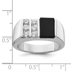 Sterling Silver Rhodium-plated Men's CZ and Onyx Ring - 9