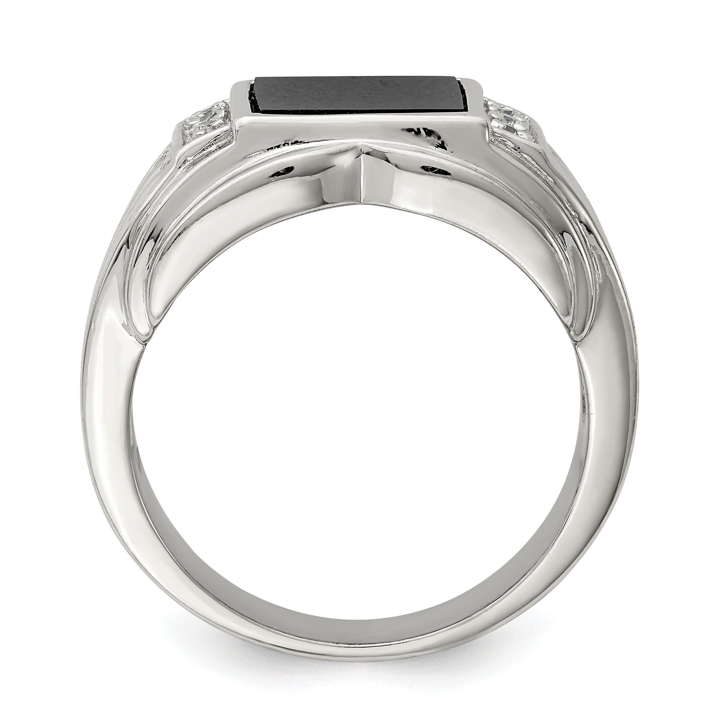 Sterling Silver Rhodium-plated CZ and Onyx Ring - 9