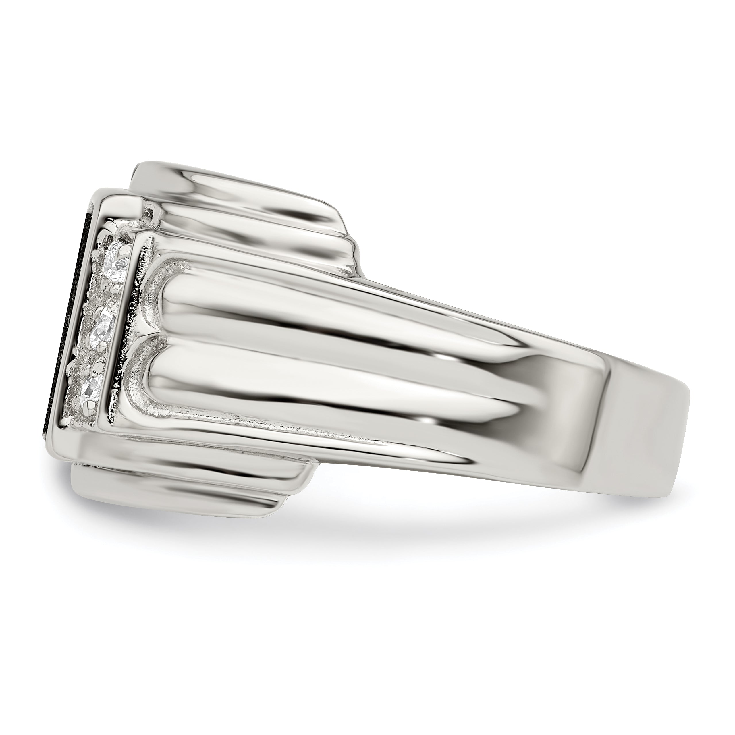 Sterling Silver Rhodium-plated CZ and Onyx Ring - 9