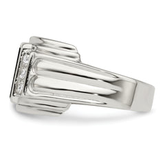 Sterling Silver Rhodium-plated CZ and Onyx Ring - 9