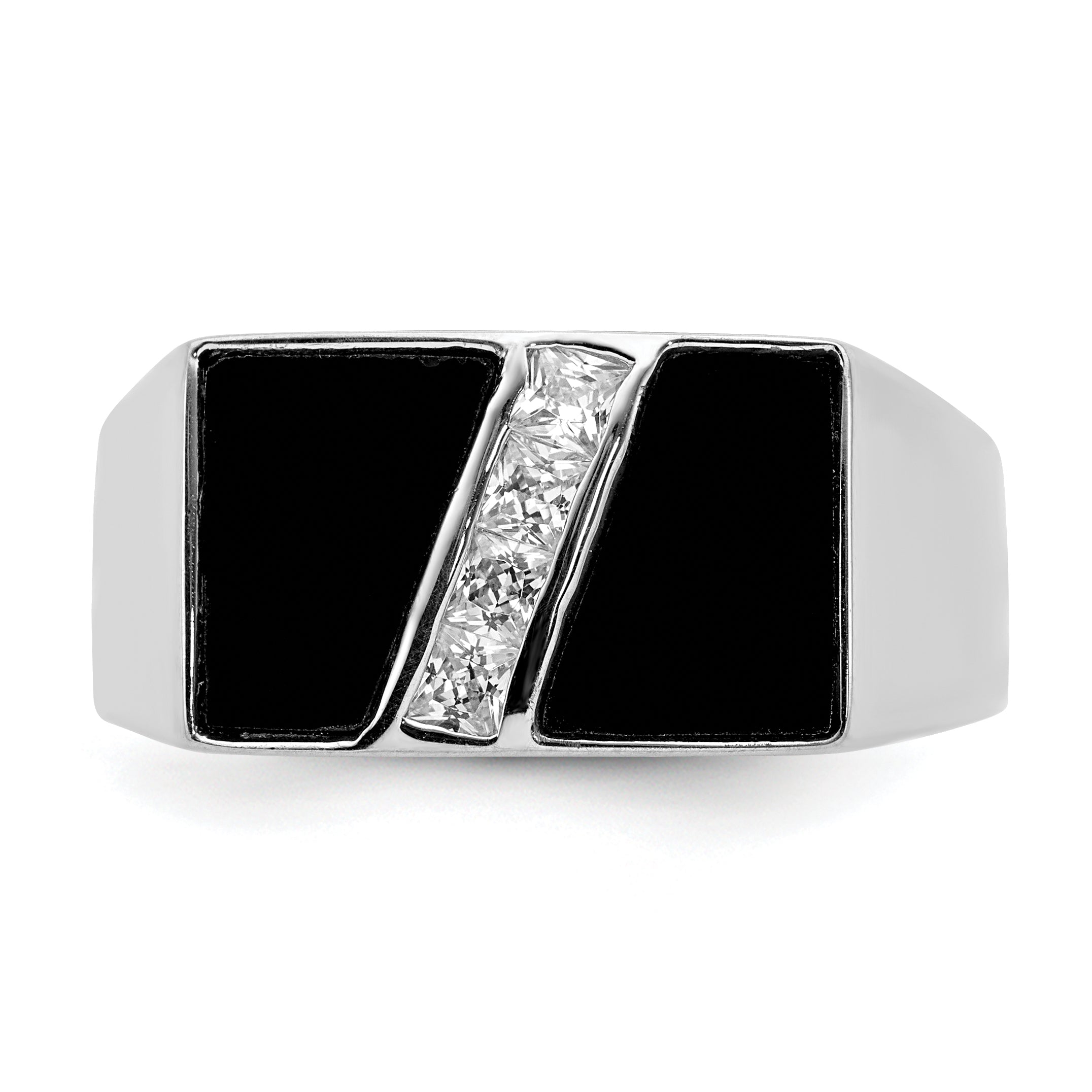 Sterling Silver Rhodium-plated Men's CZ and Onyx Ring - 9