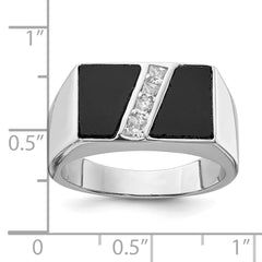 Sterling Silver Rhodium-plated Men's CZ and Onyx Ring - 9