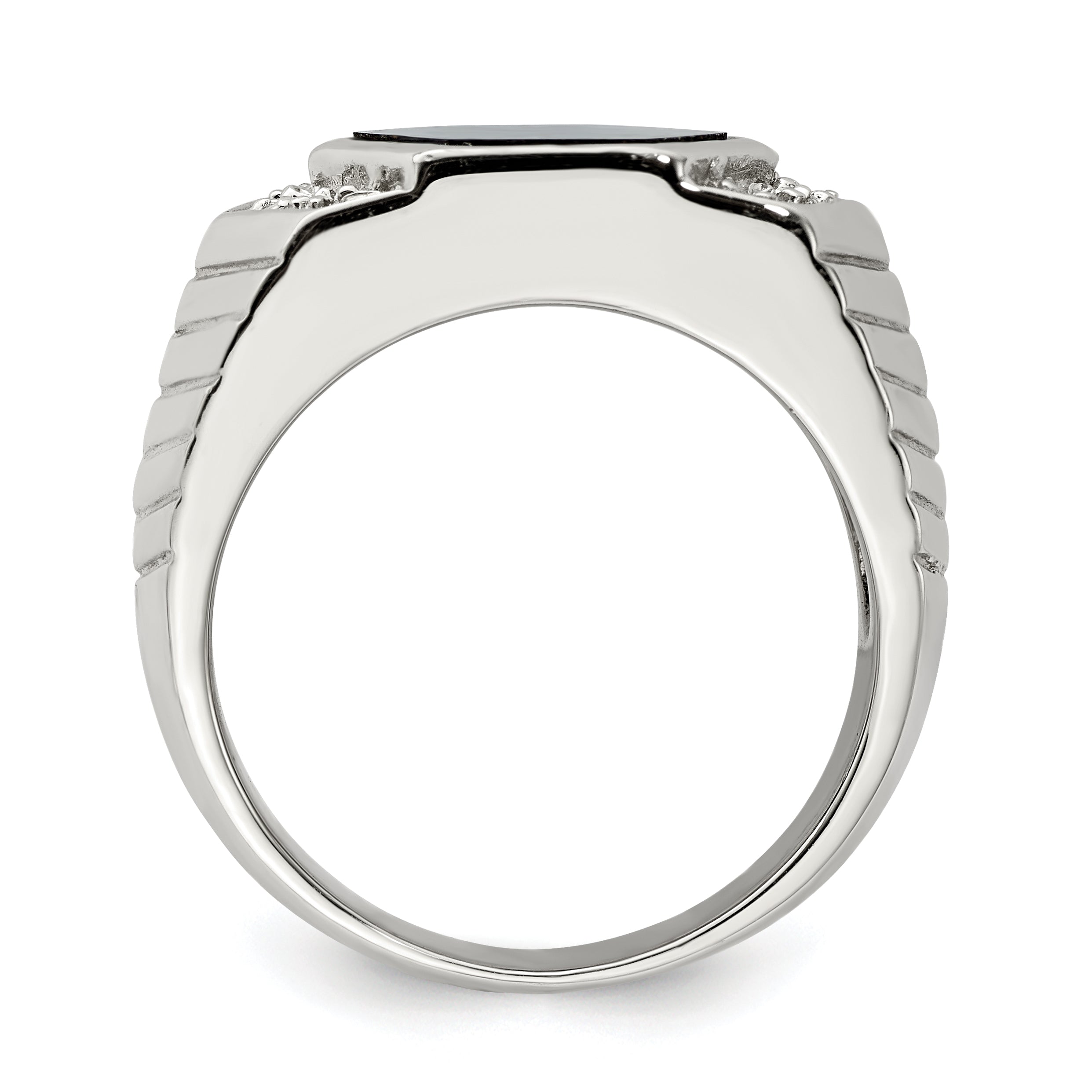 Sterling Silver Rhodium-plated Men's CZ and Onyx Ring - 9