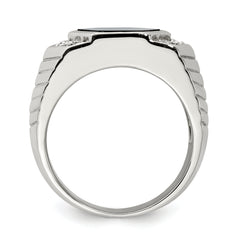 Sterling Silver Rhodium-plated Men's CZ and Onyx Ring - 9