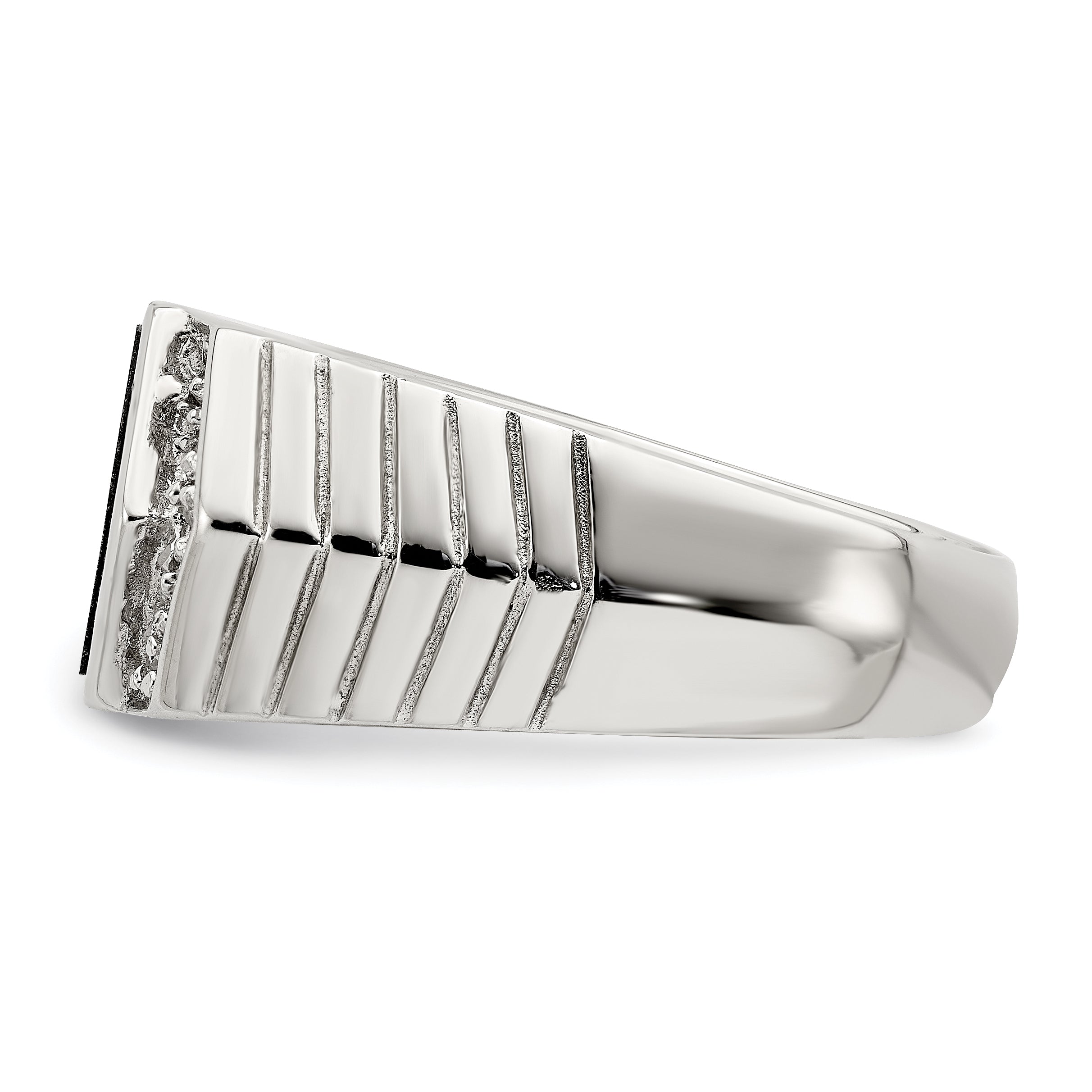 Sterling Silver Rhodium-plated Men's CZ and Onyx Ring - 9
