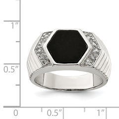 Sterling Silver Rhodium-plated Men's CZ and Onyx Ring - 9