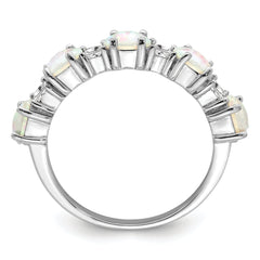 Sterling Silver Rhodium-plated Lab Created Opal and CZ Ring