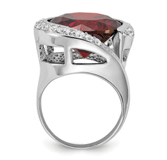 Sterling Silver Polished Red & Clear CZ Ring
