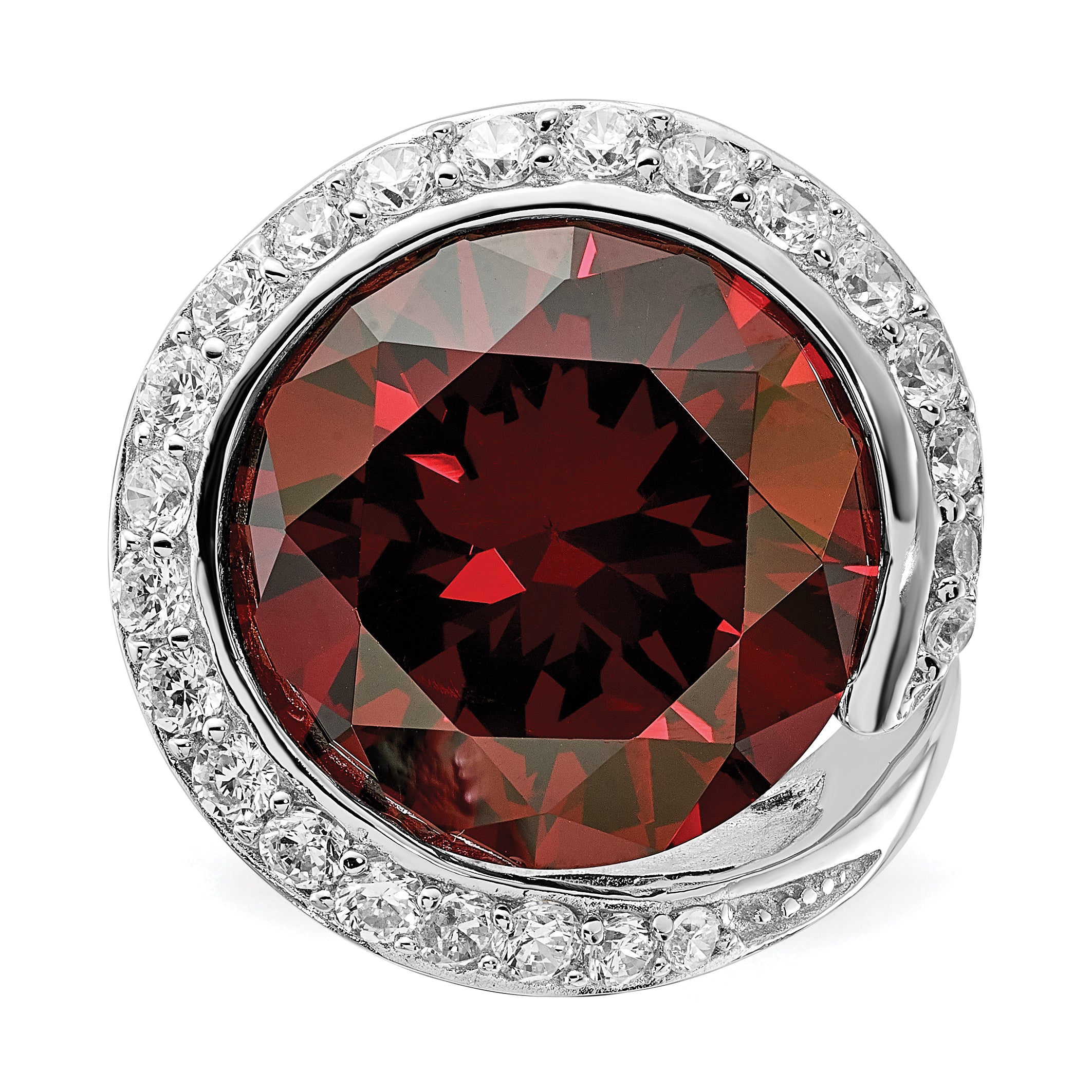 Sterling Silver Polished Red & Clear CZ Ring
