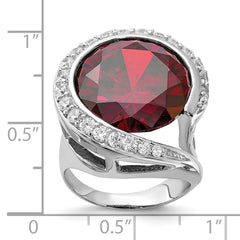 Sterling Silver Polished Red & Clear CZ Ring