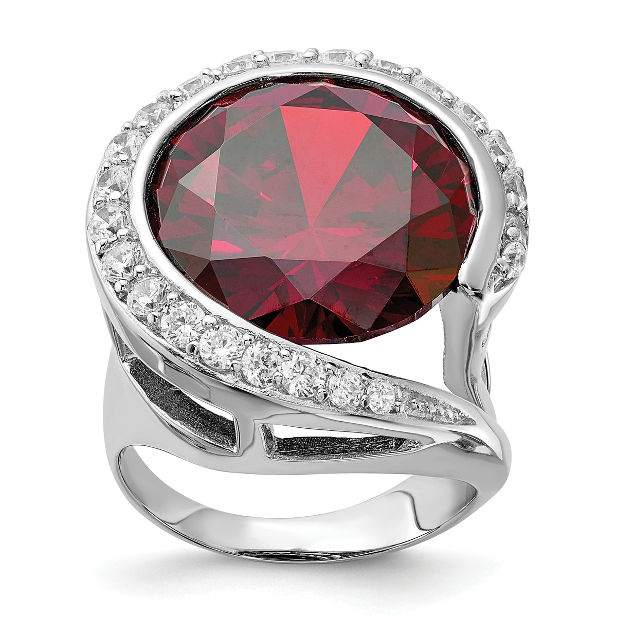 Sterling Silver Polished Red & Clear CZ Ring