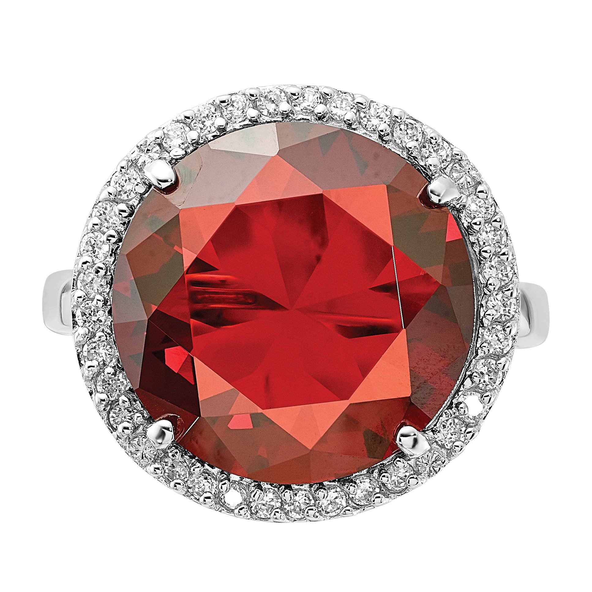 Sterling Silver Polished Red & Clear CZ Circle Ring