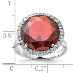 Sterling Silver Polished Red & Clear CZ Circle Ring