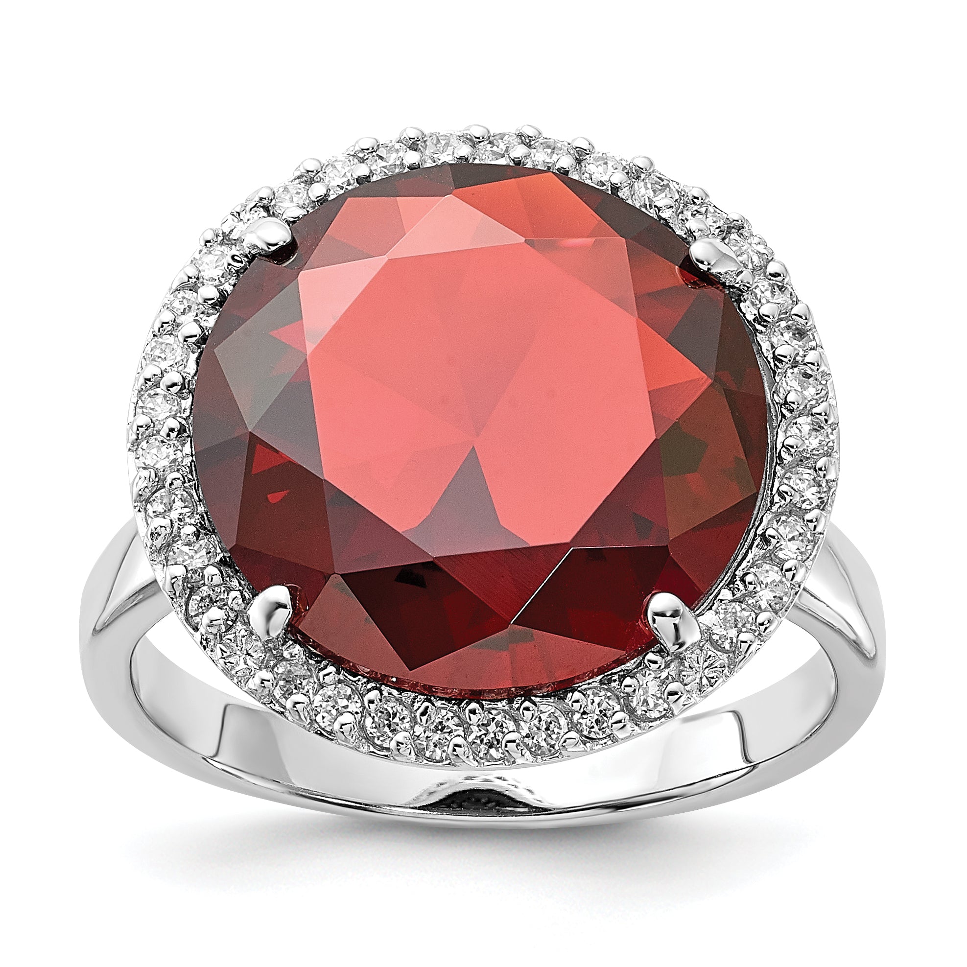 Sterling Silver Polished Red & Clear CZ Circle Ring