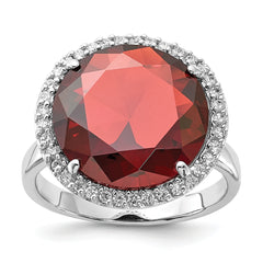 Sterling Silver Polished Red & Clear CZ Circle Ring