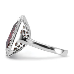 Sterling Silver Polished Red & Clear CZ Square Halo Ring