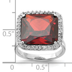 Sterling Silver Polished Red & Clear CZ Square Halo Ring