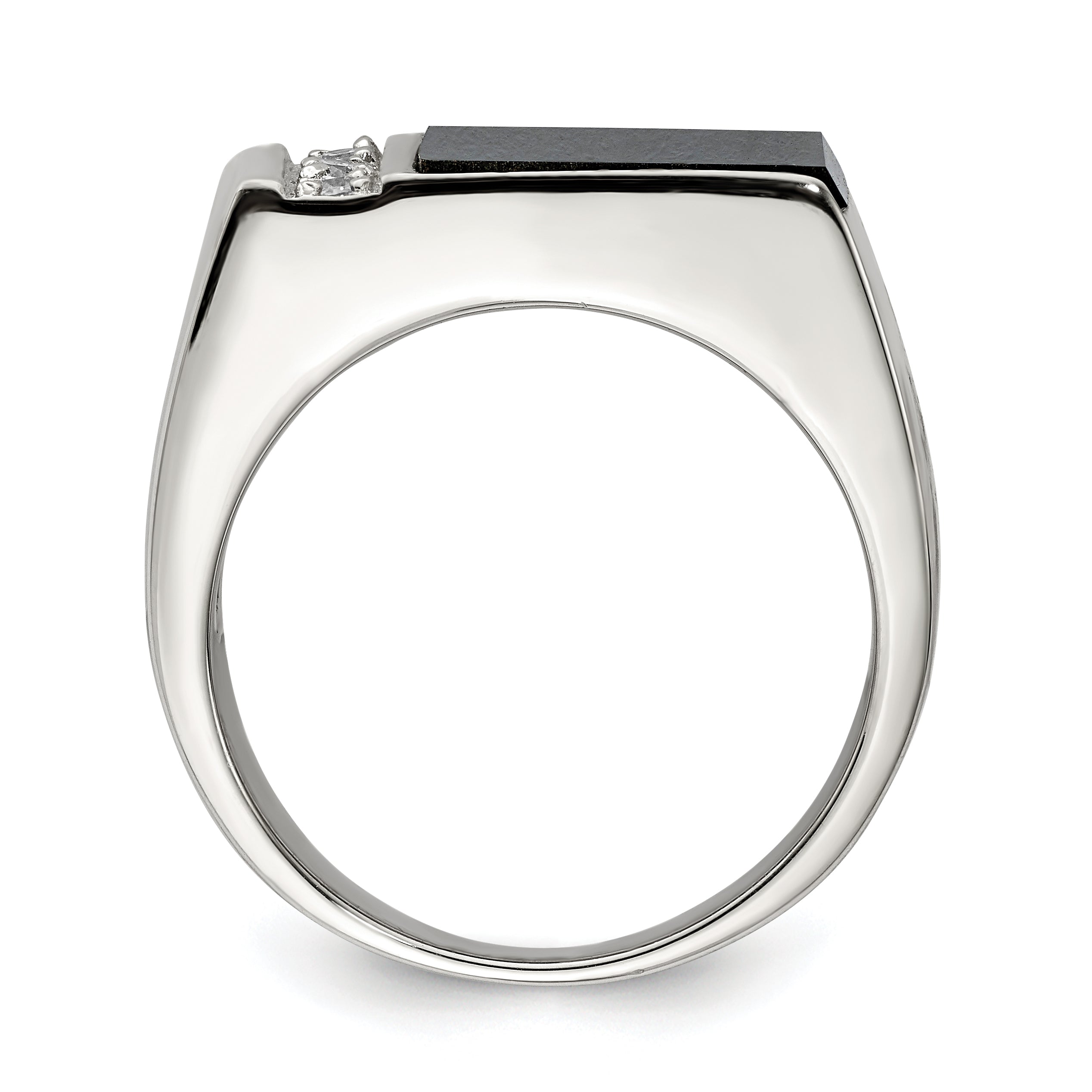 Sterling Silver Rhodium-plated Onyx & CZ Ring Secondary image