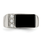 Sterling Silver Rhodium-plated Onyx & CZ Ring
