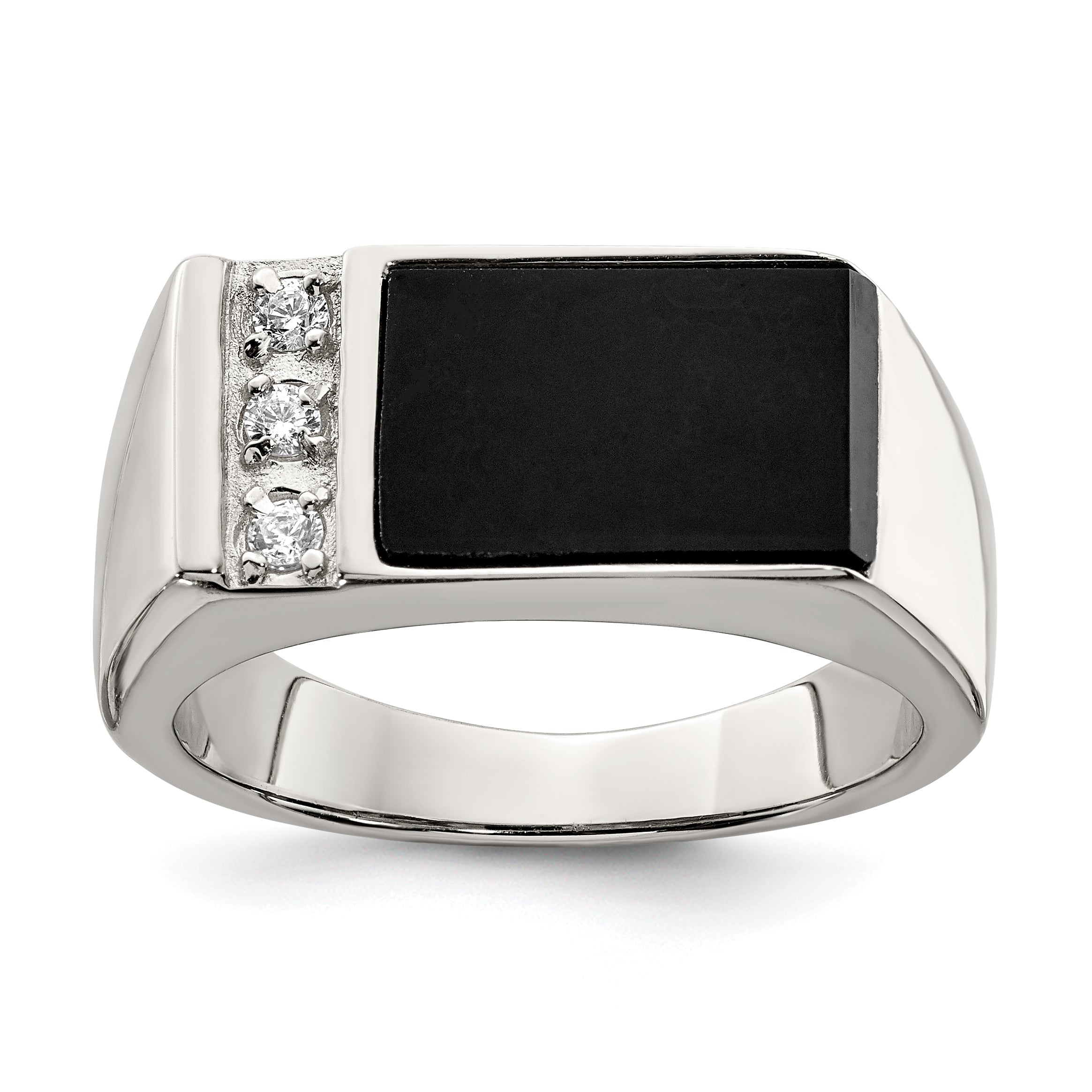 Sterling Silver Rhodium-plated Onyx & CZ Ring Main image