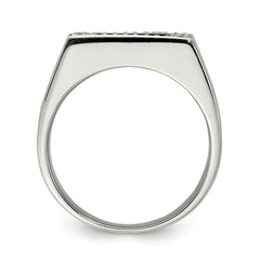 Sterling Silver Rhodium-plated Men's CZ & Onyx Ring