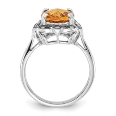 Sterling Silver Citrine & Diamond Oval Ring - 7
