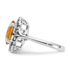 Sterling Silver Citrine & Diamond Oval Ring - 7
