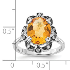 Sterling Silver Citrine & Diamond Oval Ring - 7