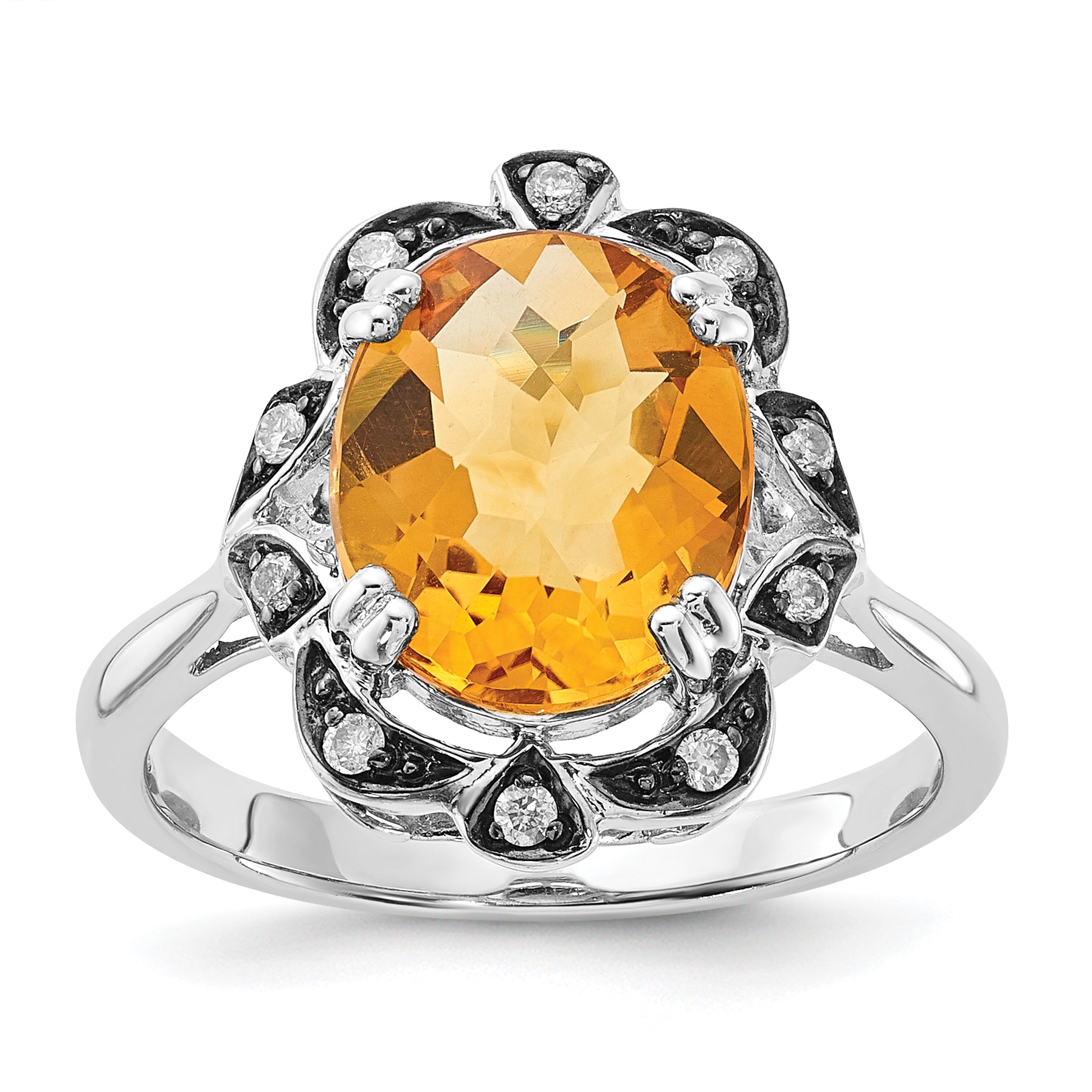 Sterling Silver Citrine & Diamond Oval Ring Main image