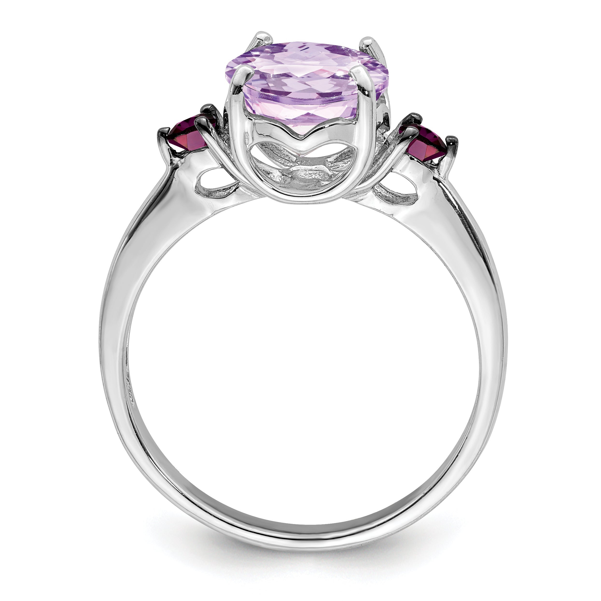 Sterling Silver Rhodium Pink Quartz & Rhodolite Garnet Ring Secondary image