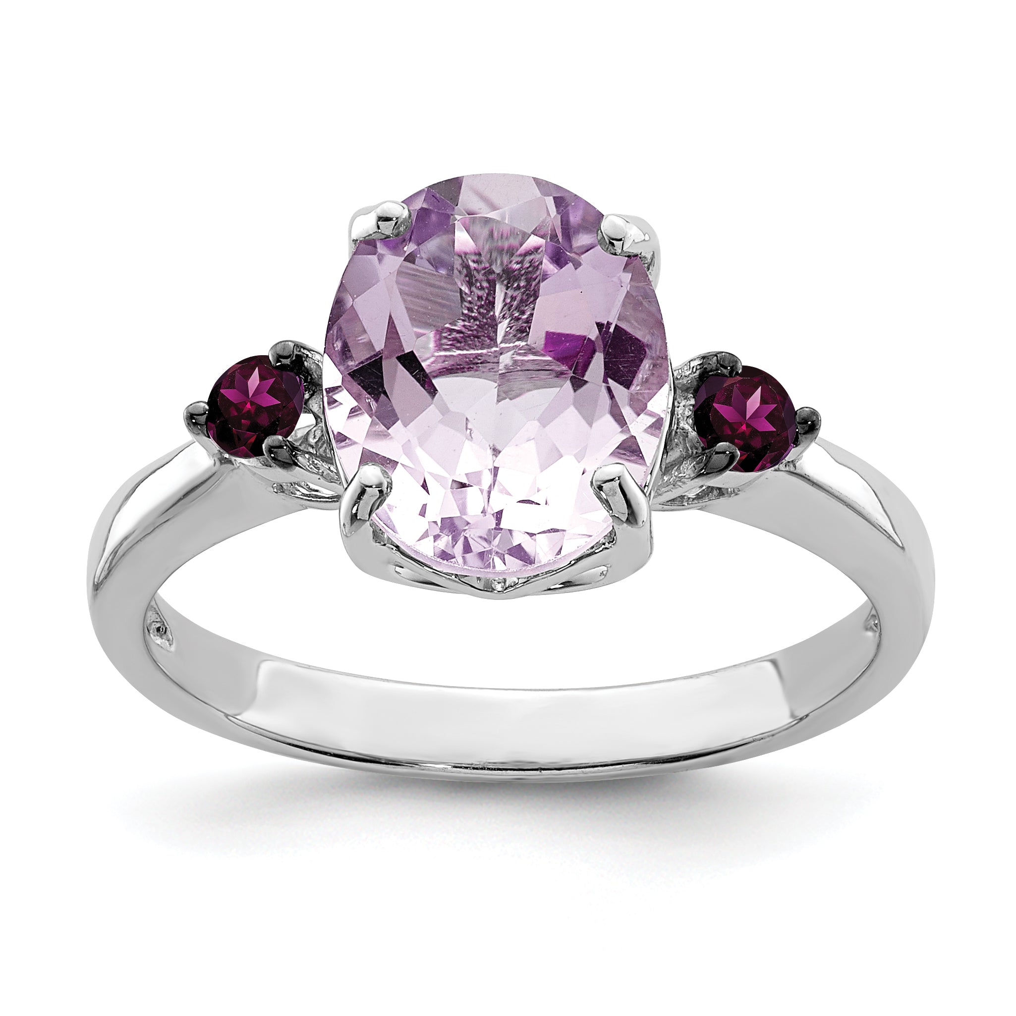 Sterling Silver Rhodium Pink Quartz & Rhodolite Garnet Ring Main image
