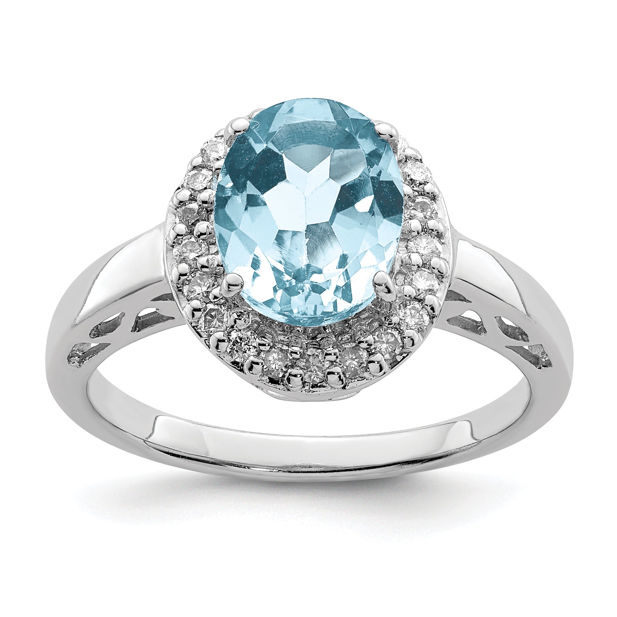 Sterling Silver Rhodium Sky Blue Topaz & Diamond Ring