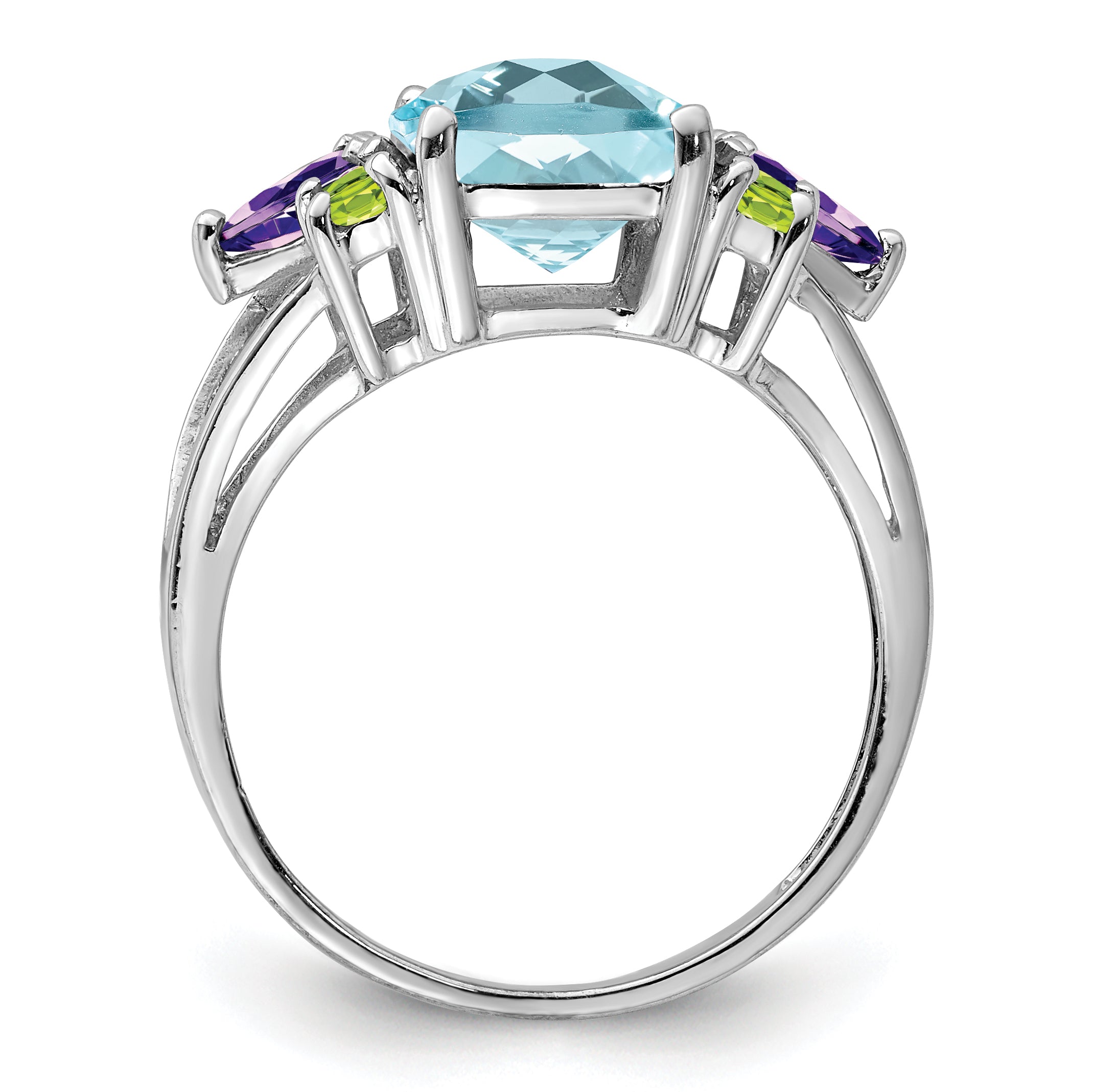 Sterling Silver Rhodium Light Swiss Blue Topaz, Amethyst & Peridot Ring Secondary image