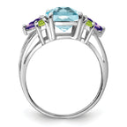 Sterling Silver Rhodium Light Swiss Blue Topaz, Amethyst & Peridot Ring