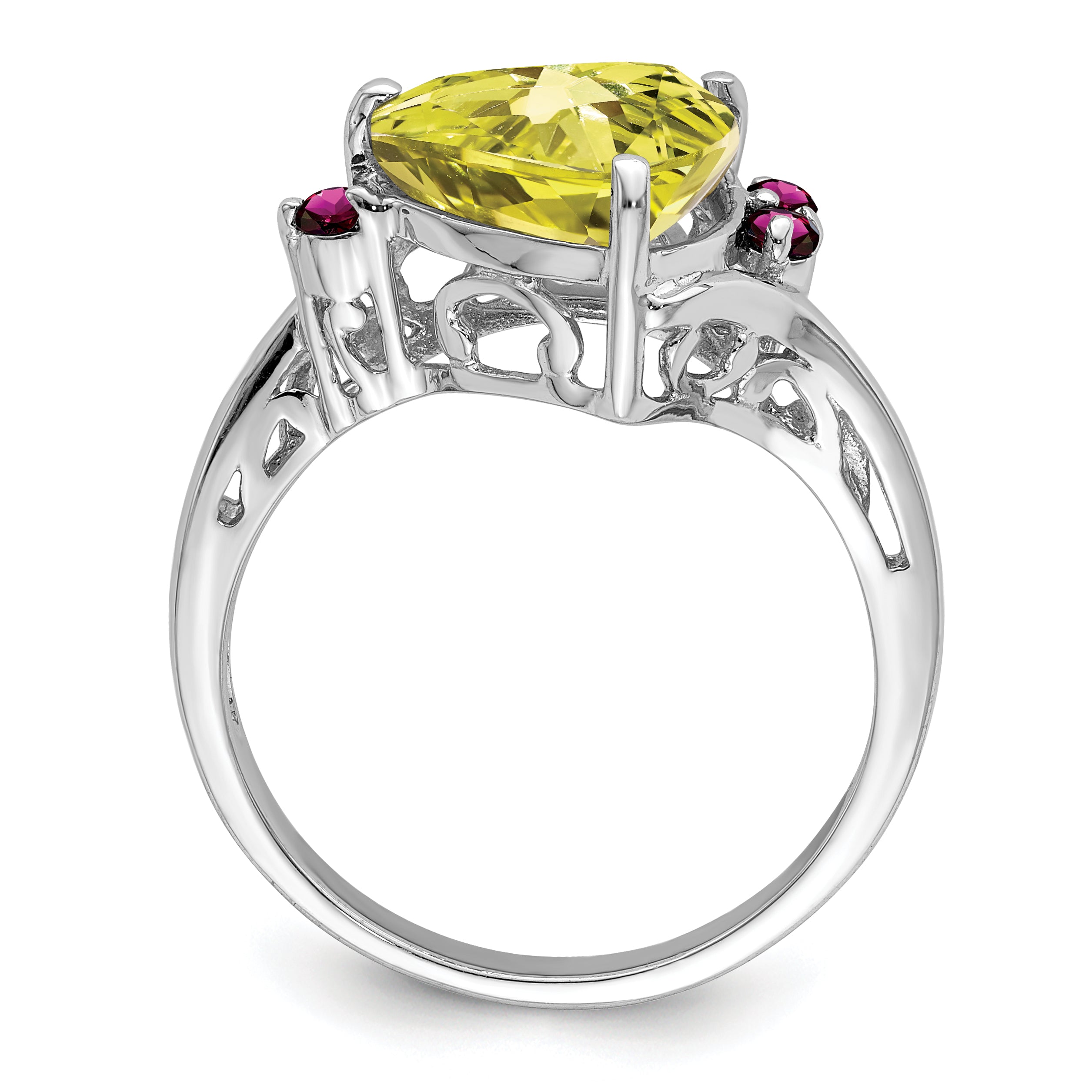 Sterling Silver Rhodium Lemon Quartz & Rhodolite Garnet Ring Secondary image