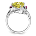 Sterling Silver Rhodium Lemon Quartz & Rhodolite Garnet Ring