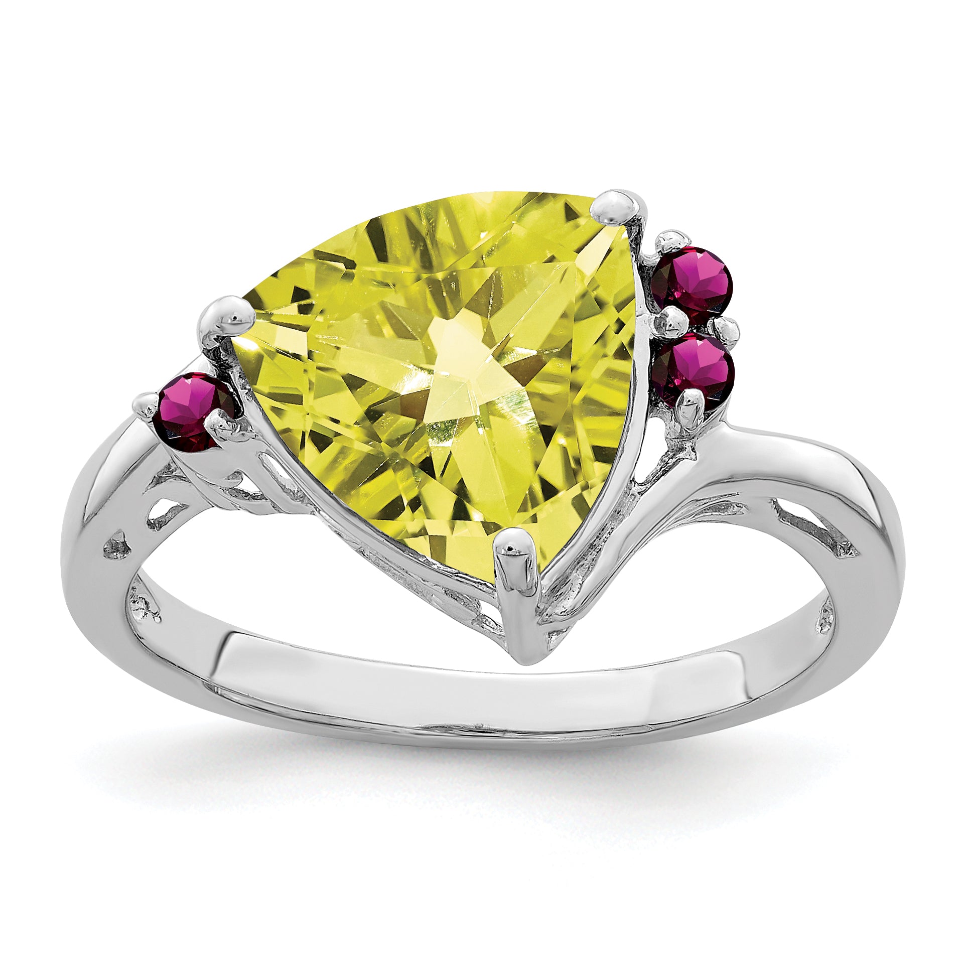 Sterling Silver Rhodium Lemon Quartz & Rhodolite Garnet Ring Main image