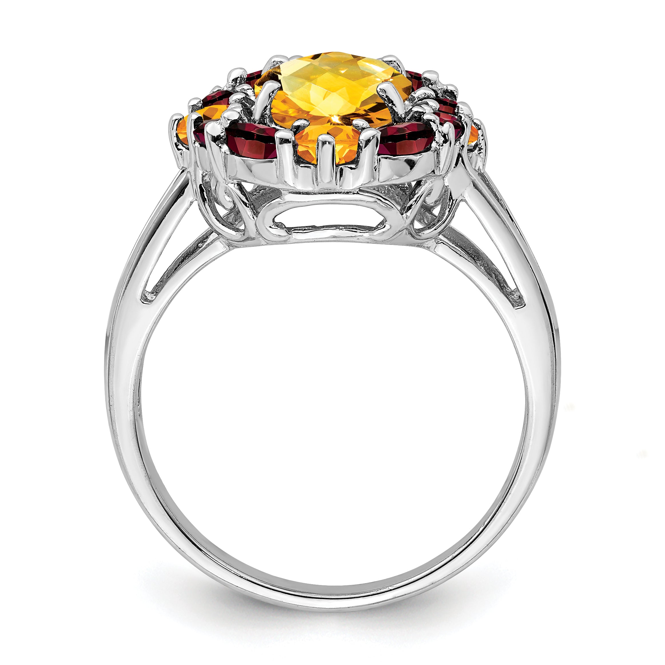 Sterling Silver Rhodium Citrine & Garnet Ring Secondary image