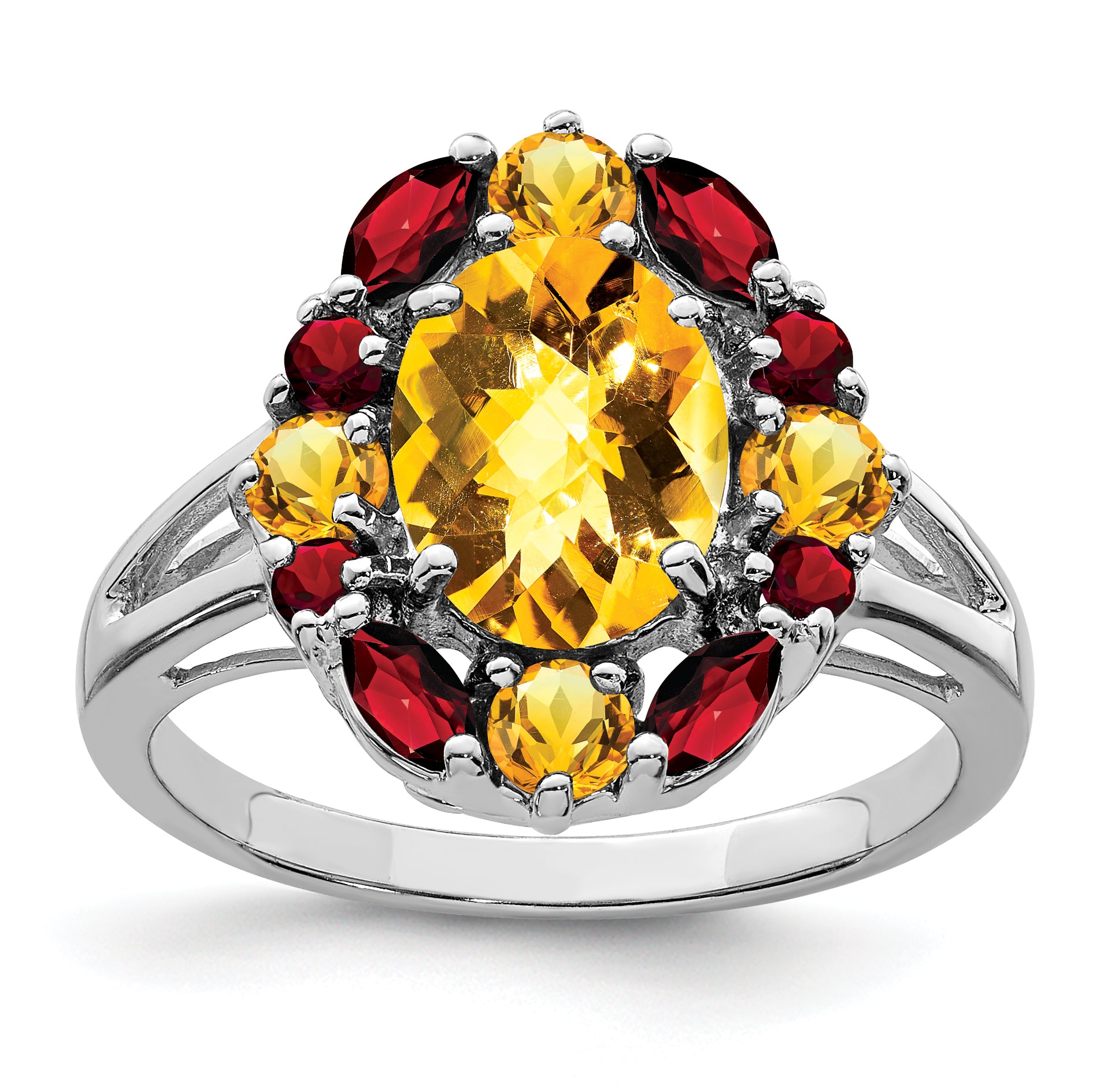 Sterling Silver Rhodium Citrine & Garnet Ring Main image