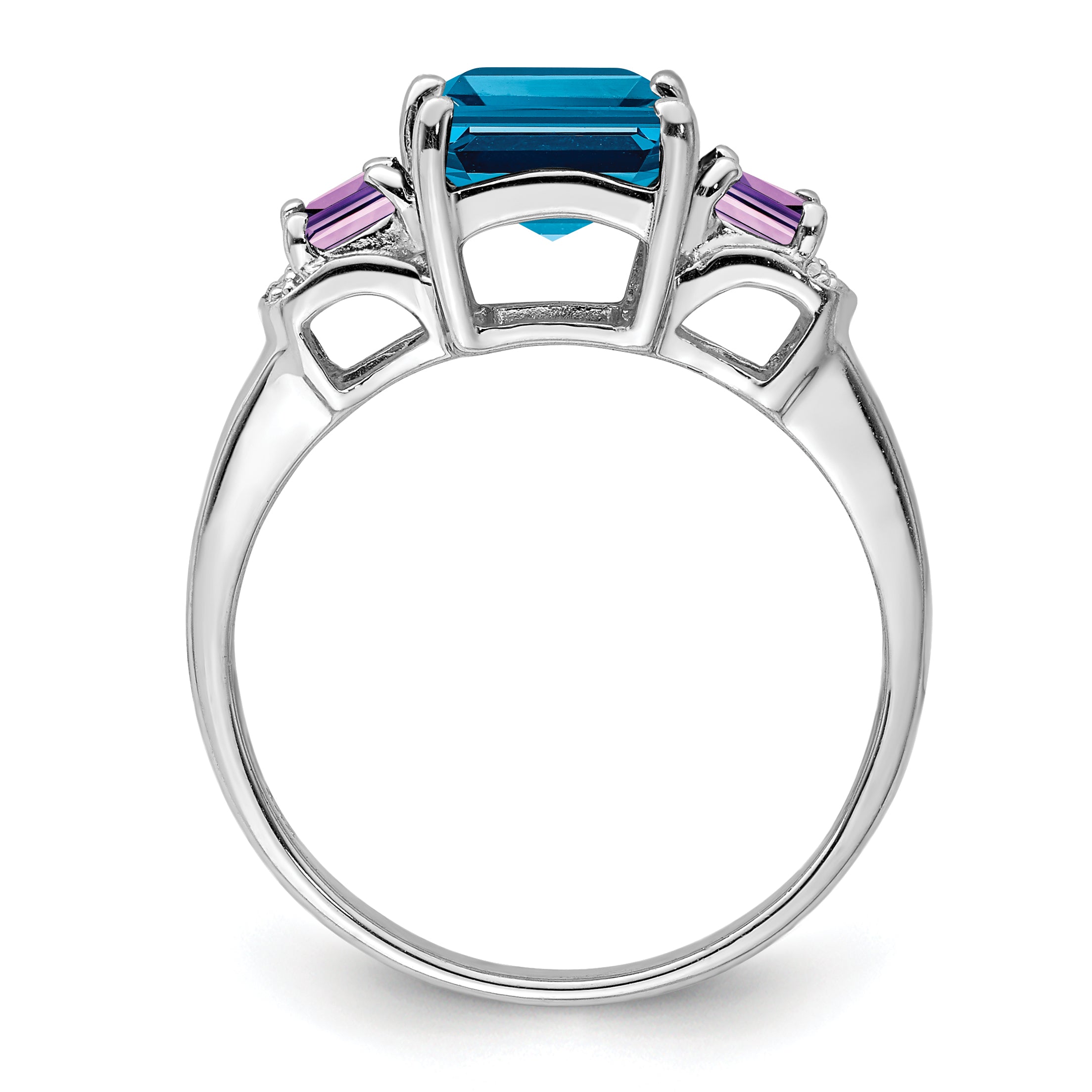 Sterling Silver Rhodium London Blue Topaz, Amethyst & Diamond Ring Secondary image