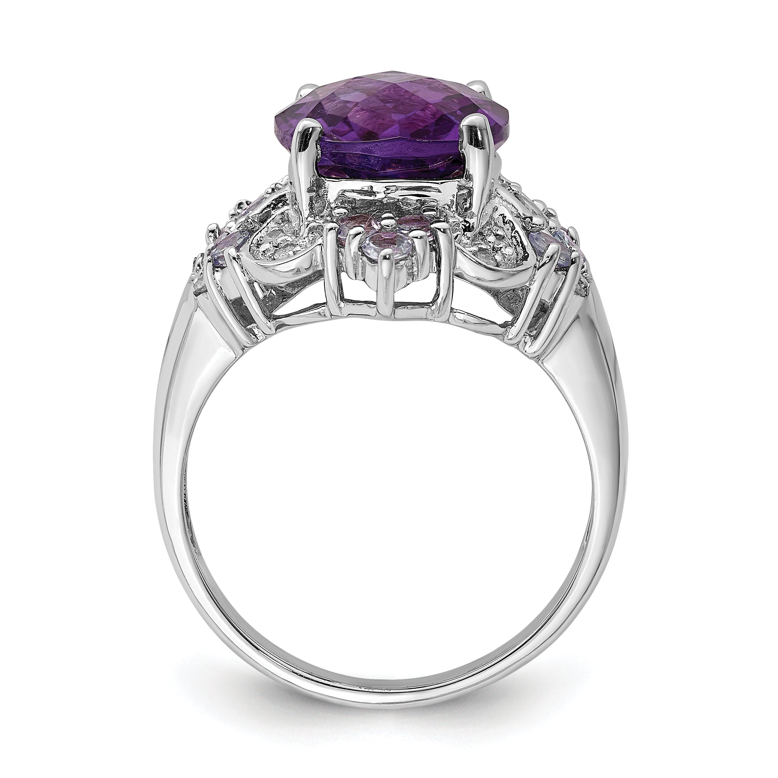 Sterling Silver Rhodium-plated Amethyst, Tanzanite & Diamond Ring Secondary image
