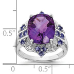 Sterling Silver Rhodium-plated Amethyst, Tanzanite & Diamond Ring