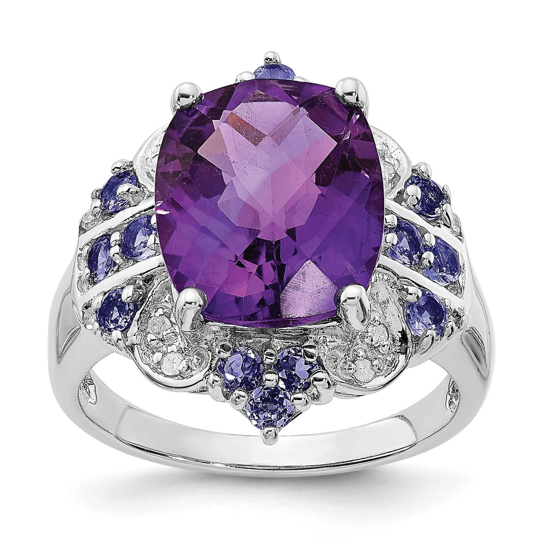 Sterling Silver Rhodium-plated Amethyst, Tanzanite & Diamond Ring Main image