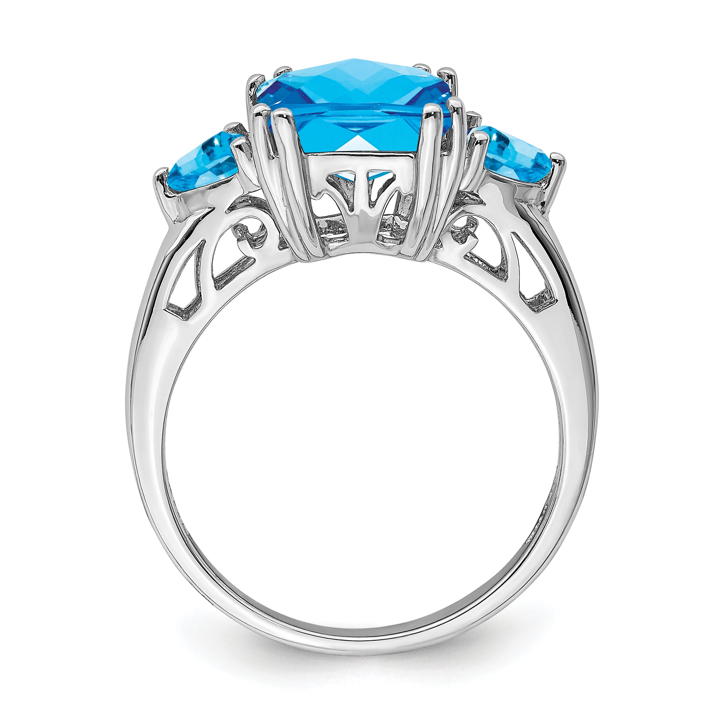 Sterling Silver Rhodium Checker-Cut Blue Topaz Ring Secondary image
