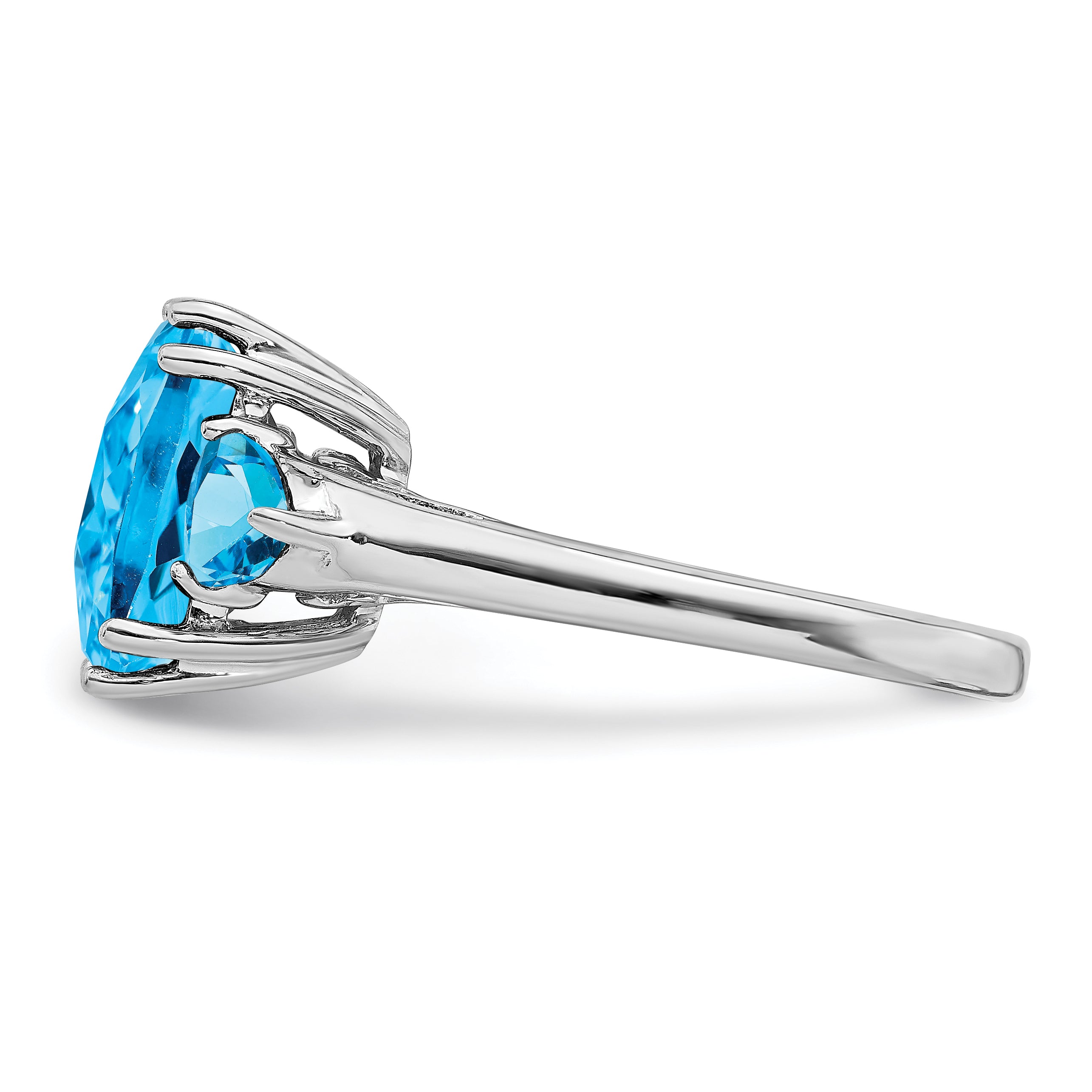 Sterling Silver Rhodium Checker-Cut Blue Topaz Ring